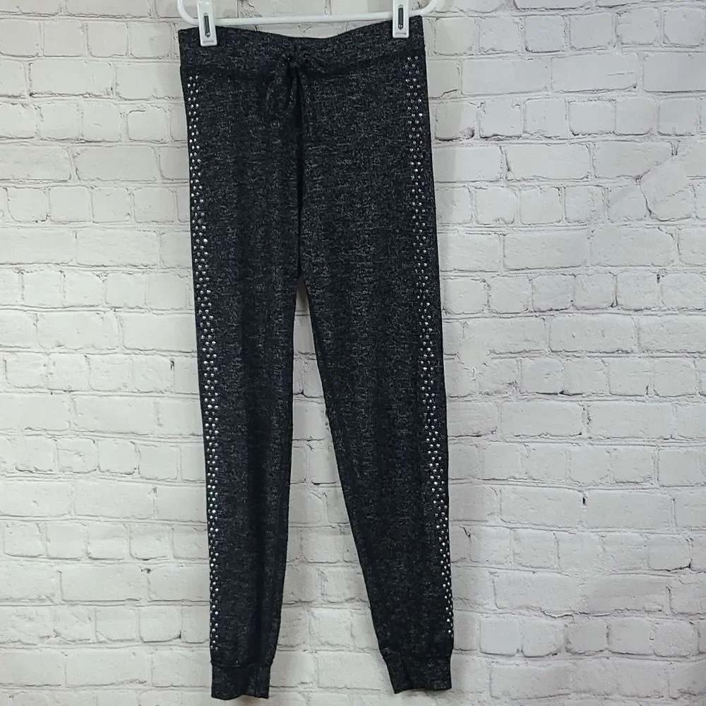Justice Active Girls 8 Black Heather Hacci Jogger Pants Silver Stud Sparkly Knit